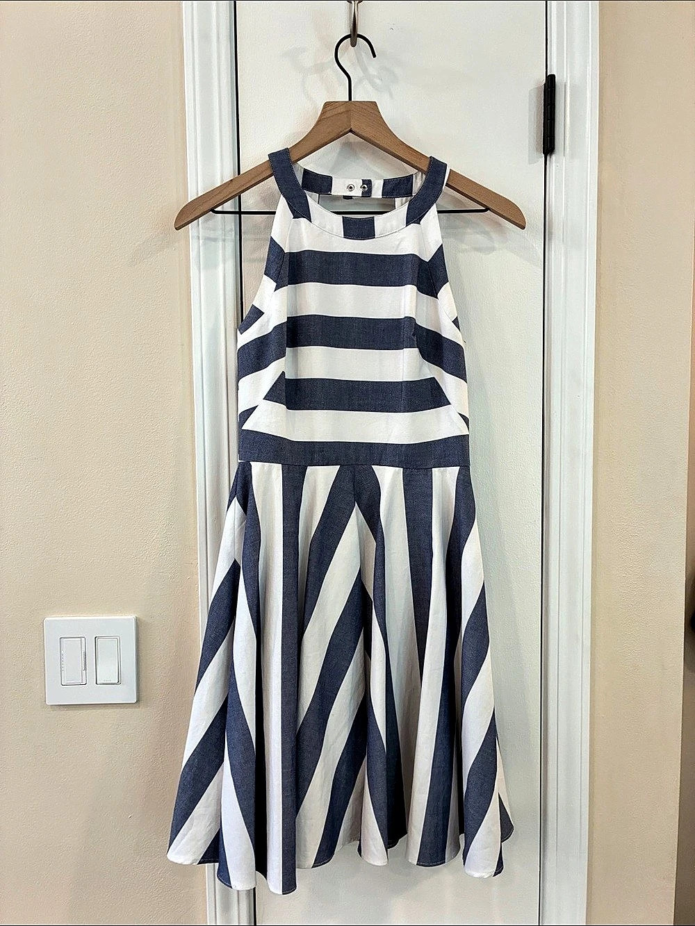Eliza J Blue and White Striped Halter Midi Dress Like New